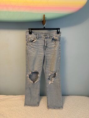 American Eagle Outfitters Light Blue ripped Straight-Leg Jeans